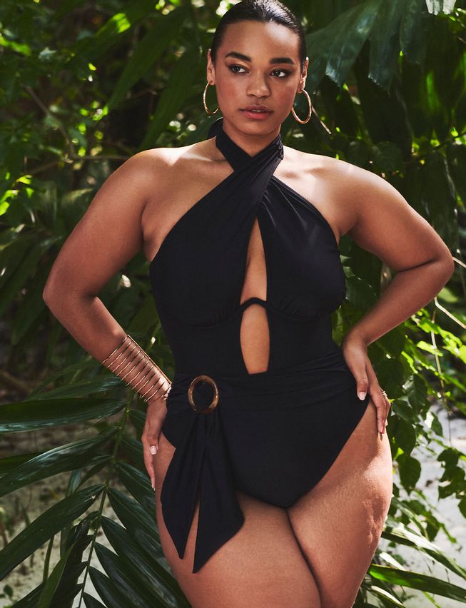 Black plus size swimwear best sale