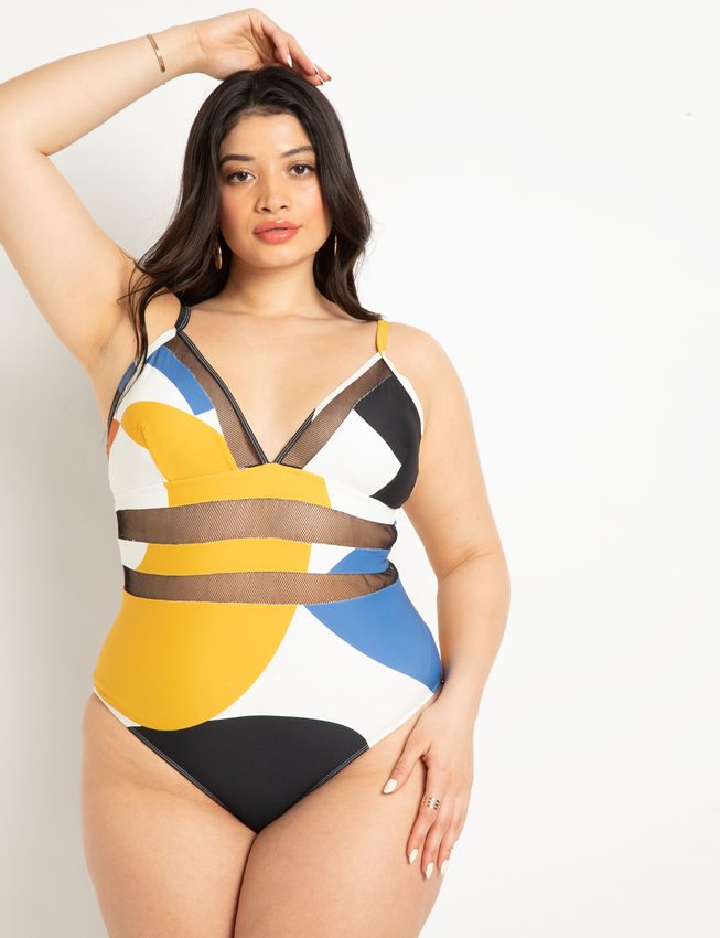 Mixed Media Cutout Swimsuit