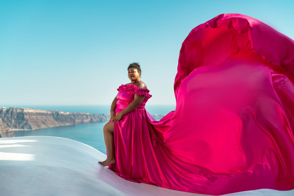 Red Flying Dress Plus Size for Photo Shoot in Santorini